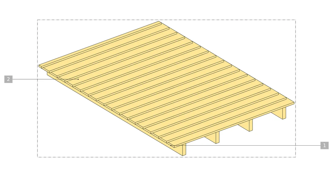 Installation drawing, step 1: the rafters and the roof boarding