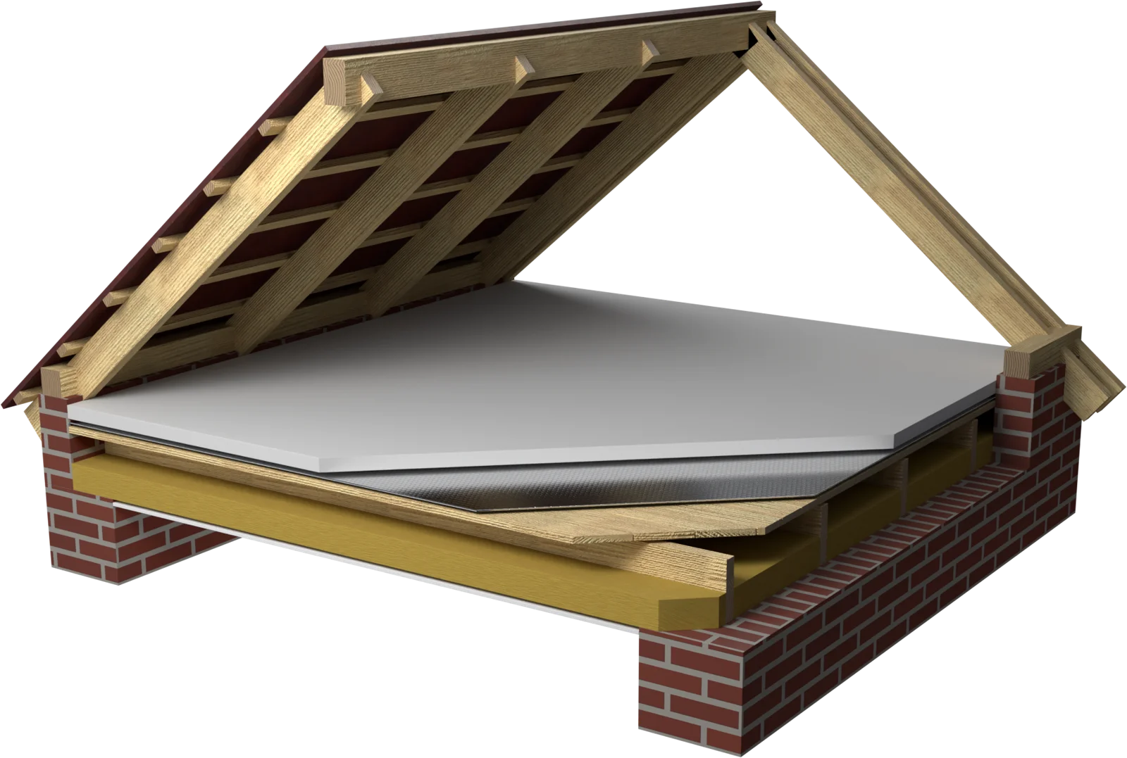 Rendering of the application: Insulating the timber floor in the attic, without walkable boarding