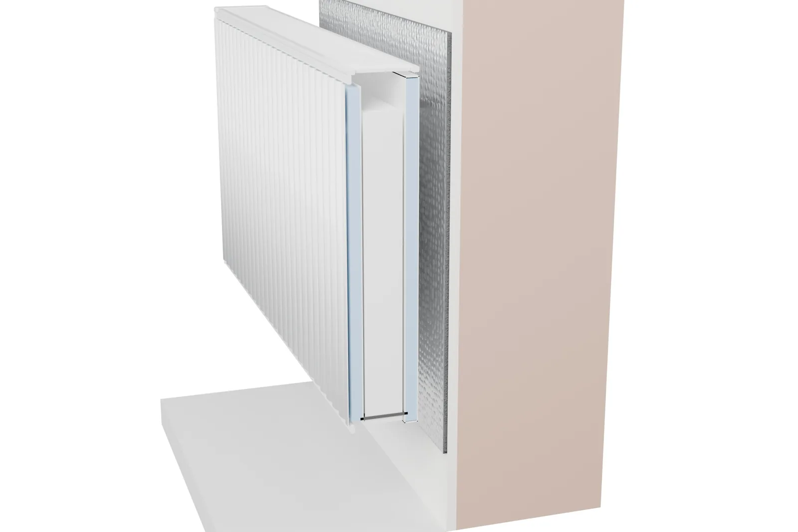 Section: the wall, the Isoflect Recuperator membrane and the radiator
